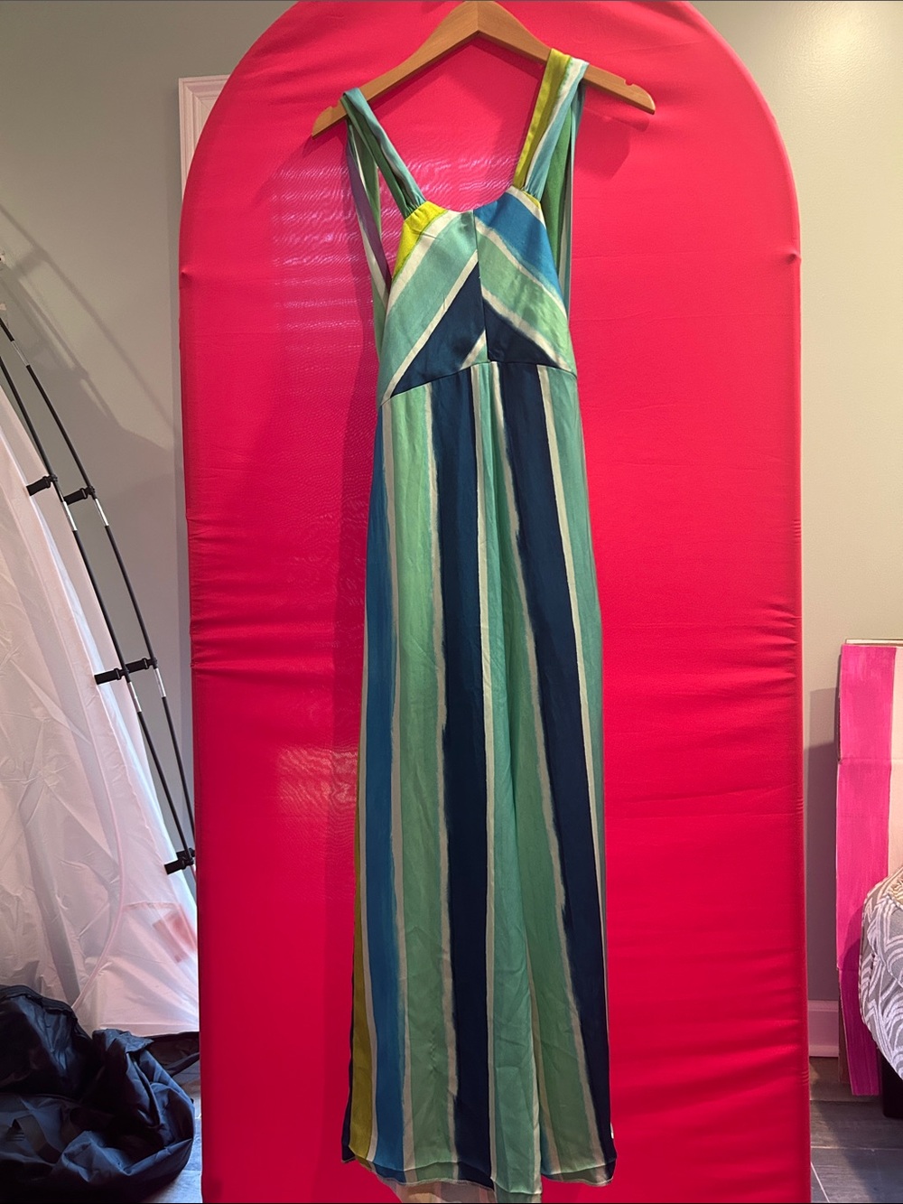 Girls' Striped Sleeveless Maxi Dress - Blue & Green